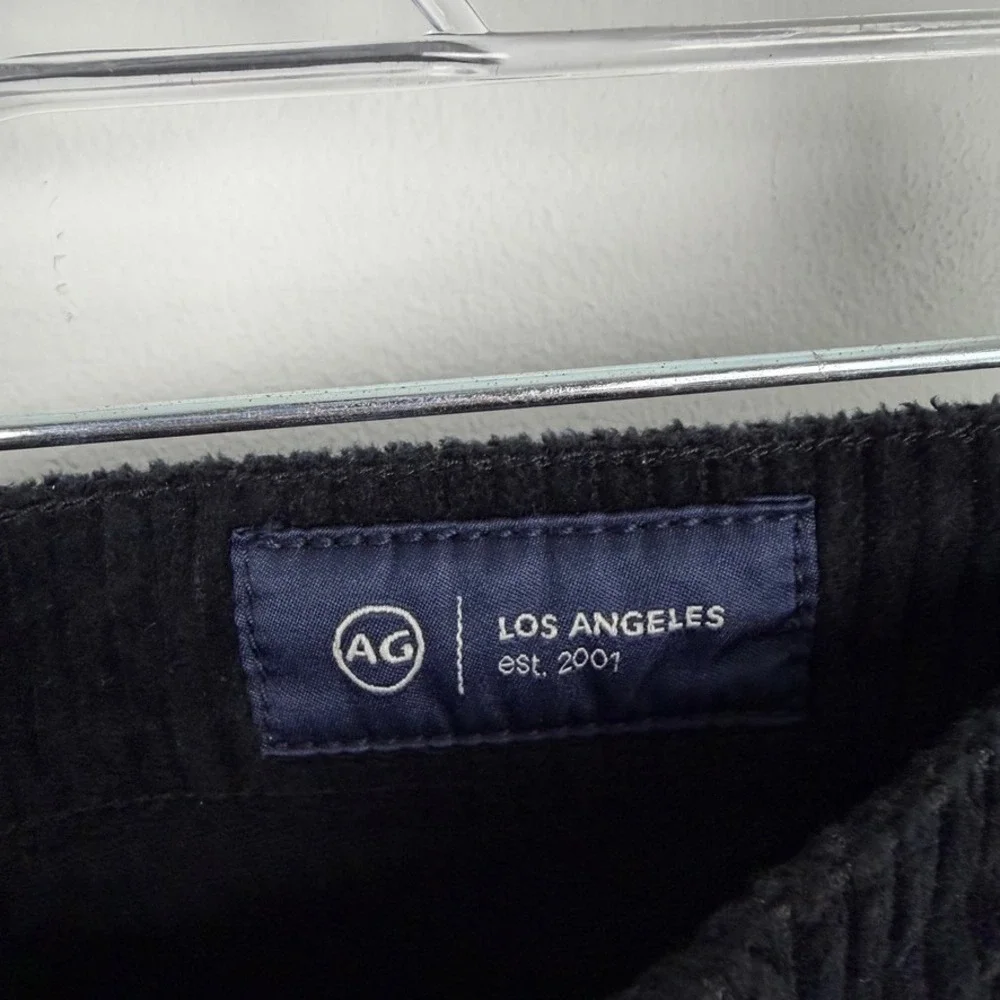 AG Cherise Crop Wide Leg Corduroy Jeans Super Black Mid Rise Plush Size 24